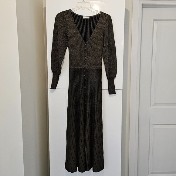 SANDRO Paris Aure Metallic Long Lurex Knit Dress! - Picture 2 of 16